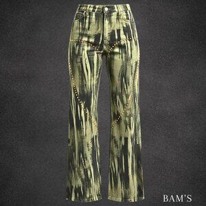 Fashion Nova Concrete Safari Studded Jeans |‎ Size 5 | Statement Wide Leg